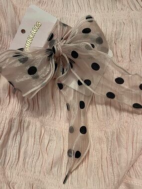 Anthropologie Pink Sheer Polka Dot Shoelaces Bow